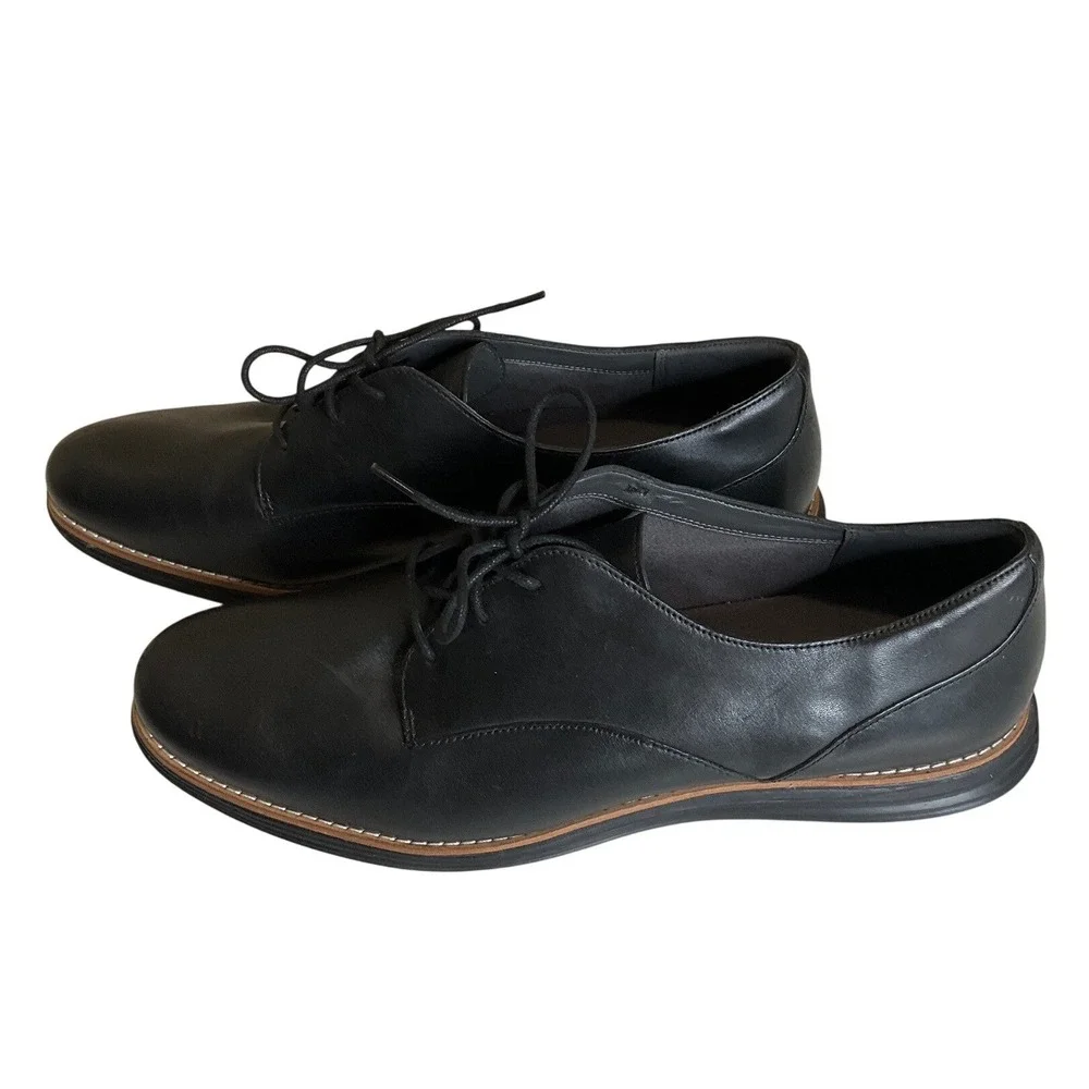 Cole Haan Leather Original Grand Plain Oxford Lace Up Shoes Black Classic 11B